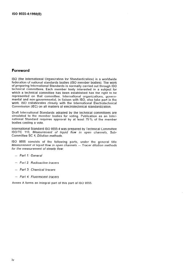 ISO 9555-4:1992 ISO 9555-4:1992 - Measurement of liquid flow in open channels -- Tracer dilution methods for the measurement of steady flow - Page 4 preview