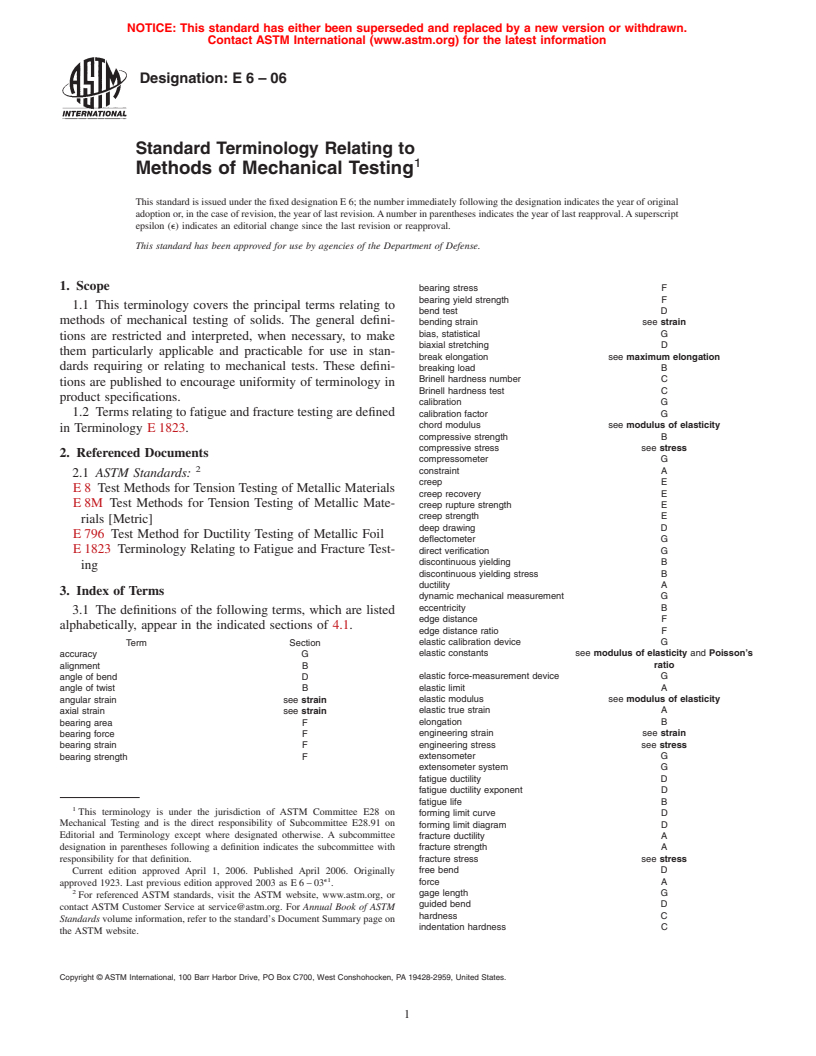ASTM E6-06 - Standard Terminology Relating to Methods of Mechanical Testing