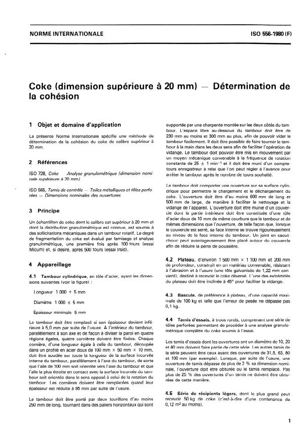 ISO 556:1980 - Coke (dimension supérieure a 20 mm) -- Détermination de la cohésion