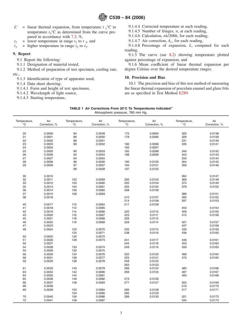 ASTM C539-84(2006) - Standard Test Method for Linear Thermal Expansion of Porcelain Enamel and Glaze Frits and Ceramic Whiteware Materials by Interferometric Method