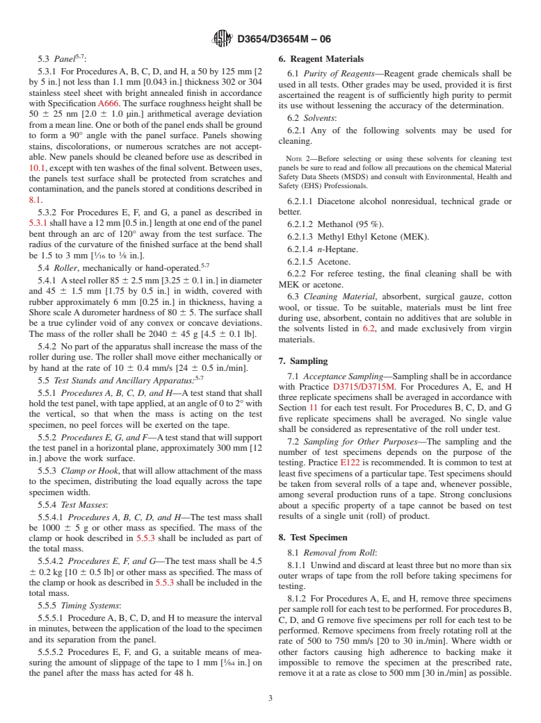 ASTM D3654/D3654M-06 - Standard Test Methods for Shear Adhesion of Pressure-Sensitive Tapes