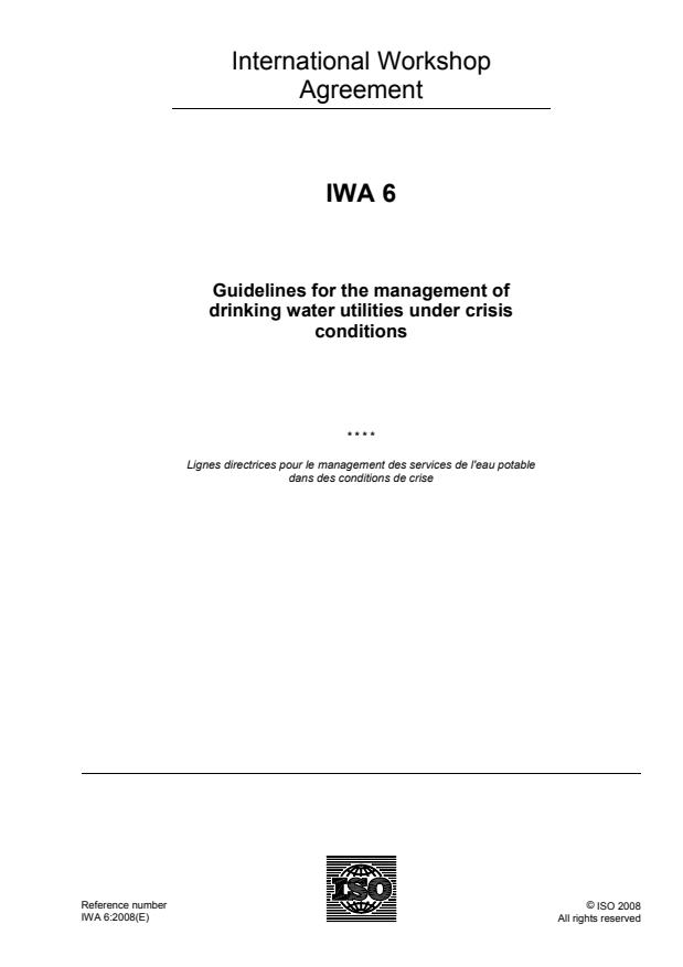 IWA 6:2008 - Guidelines for the management of drinking water utilities under crisis conditions
