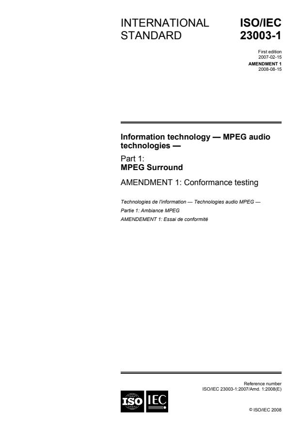 ISO/IEC 23003-1:2007/Amd 1:2008 - Conformance testing