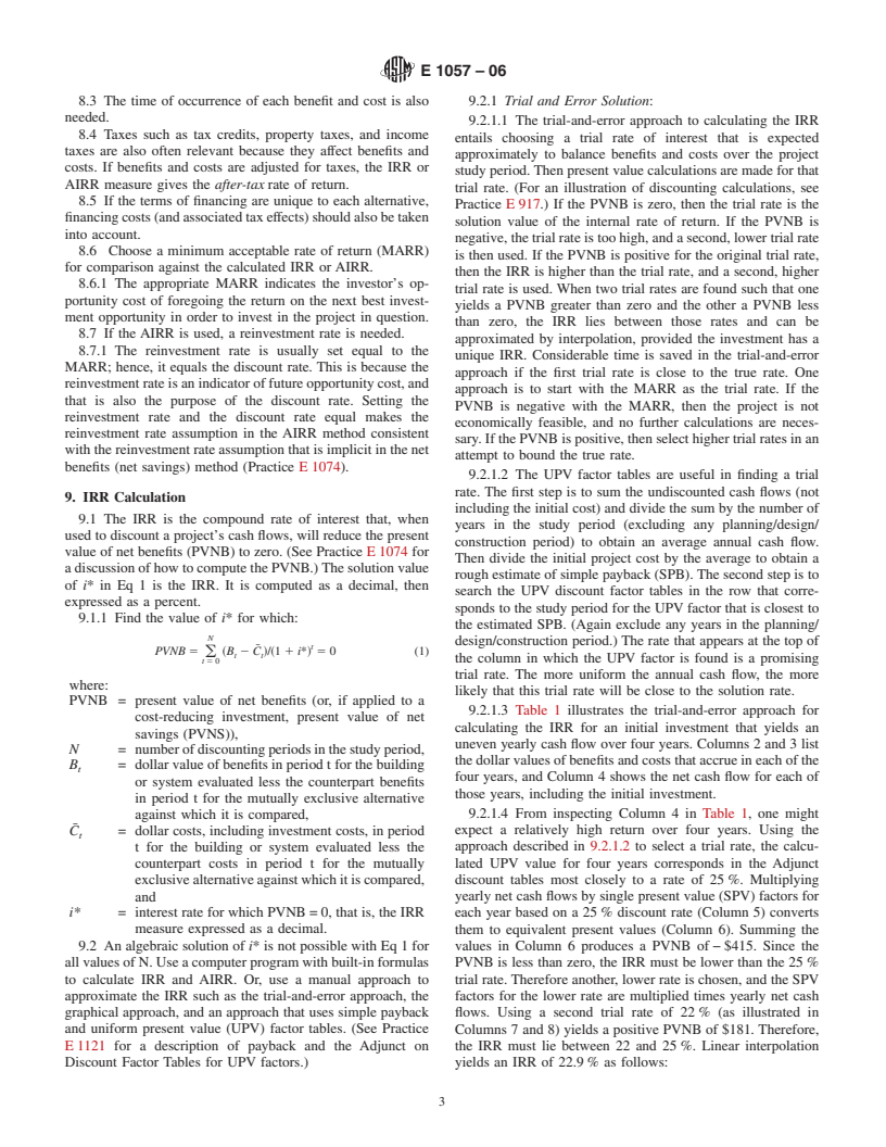 ASTM E1057-06 - Standard Practice for Measuring Internal Rate of Return and Adjusted Internal Rate of Return for Investments in Buildings and Building Systems