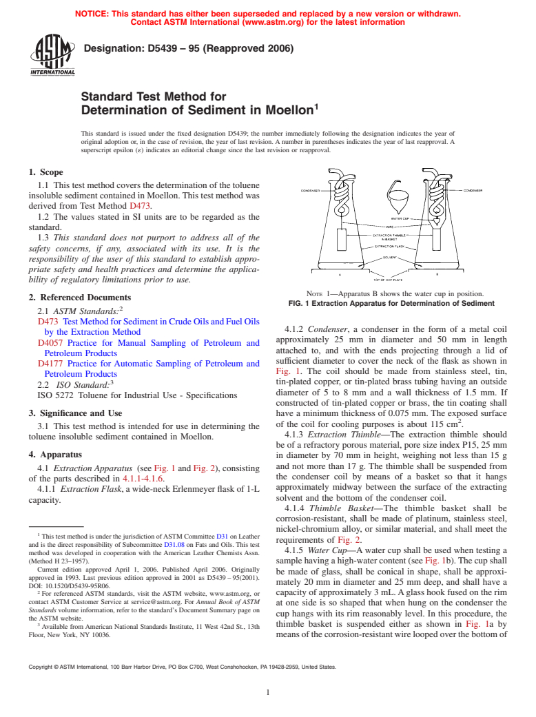 ASTM D5439-95(2006) - Standard Test Method for Determination of Sediment in Moellon