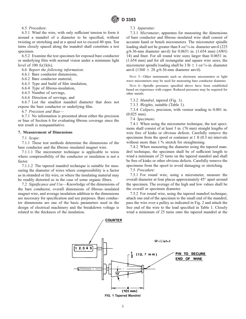ASTM D3353-98 - Standard Test Methods for Fibrous-Insulated Magnet Wire