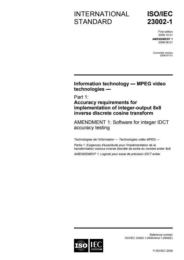 ISO/IEC 23002-1:2006/Amd 1:2008 - Software for integer IDCT accuracy testing