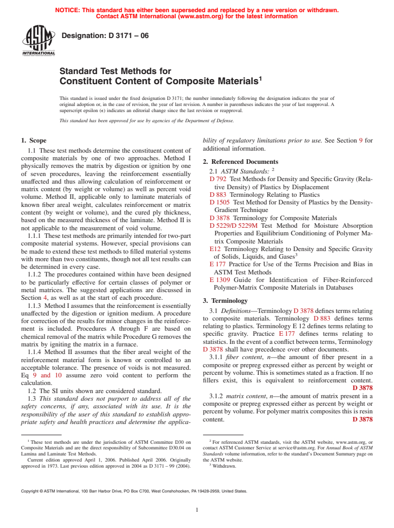 ASTM D3171-06 - Standard Test Methods for Constituent Content of Composite Materials