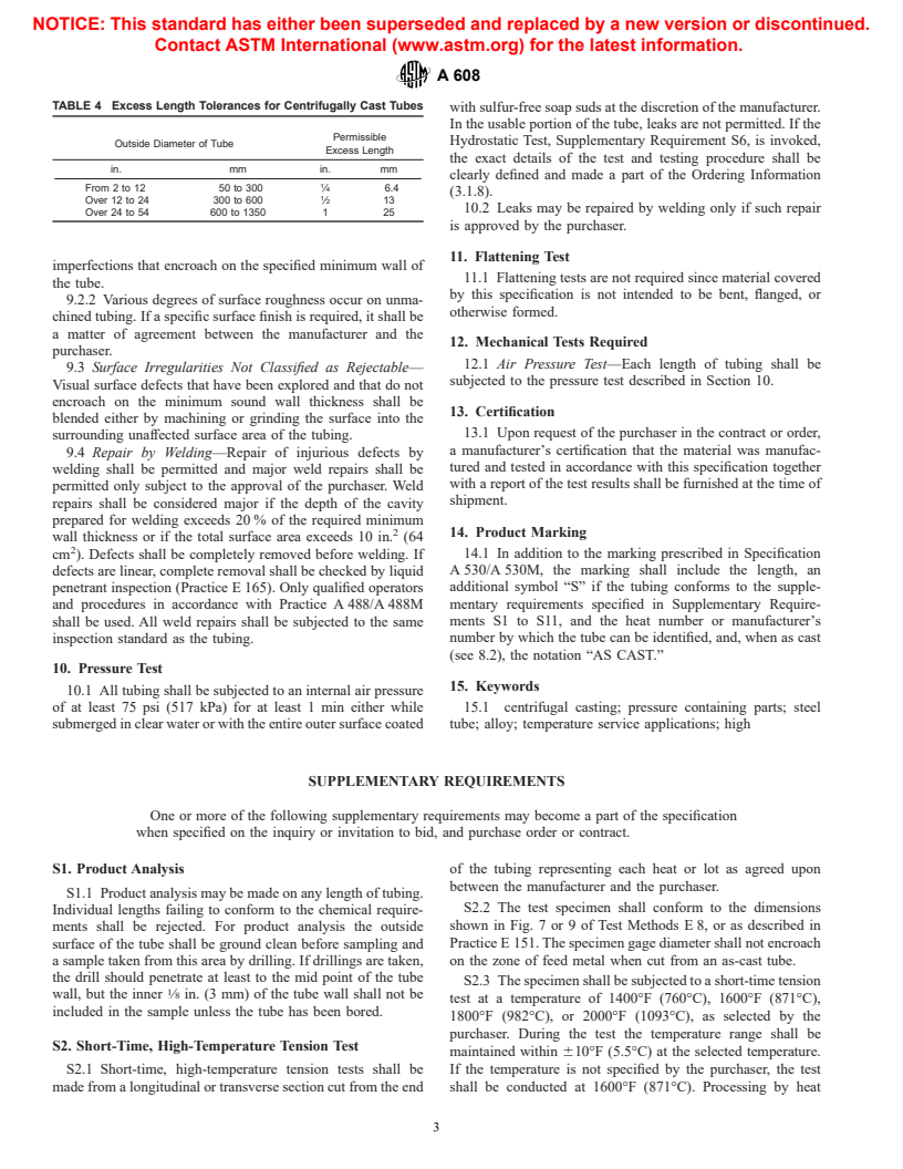 ASTM A608-91a(1998) - Standard Specification for Centrifugally Cast Iron-Chromium-Nickel High-Alloy Tubing for Pressure Application at High Temperatures