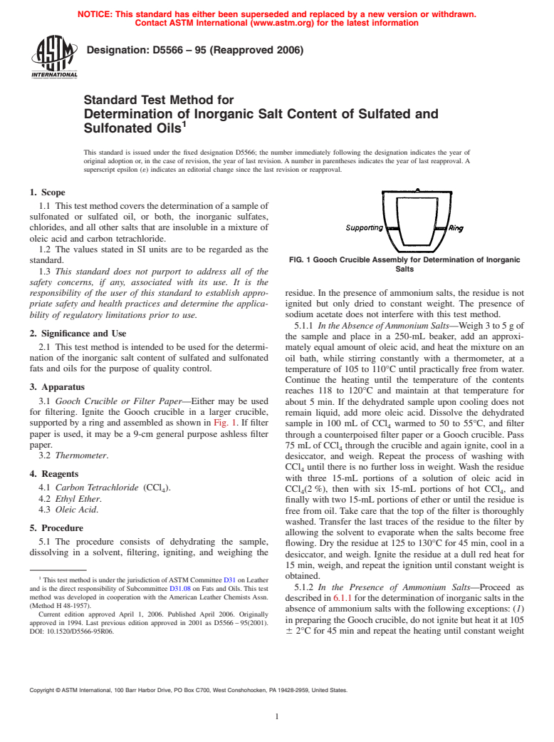 ASTM D5566-95(2006) - Standard Test Method for Determination of Inorganic Salt Content of Sulfated and Sulfonated Oils