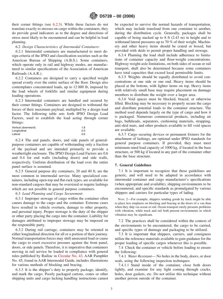 ASTM D5728-00(2006) - Standard Practices for Securement of Cargo in Intermodal and Unimodal Surface Transport