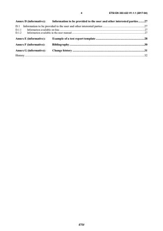 SIST EN 303 423 V1.1.1:2017 ETSI EN 303 423 V1.1.1 (2017-04) - Environmental Engineering (EE); Electrical and electronic household and office equipment; Measurement of networked standby power consumption of Interconnecting equipment; Harmonised Standard covering the measurement method for EC Regulation 1275/2008 amended by EU Regulation 801/2013 - Page 4 preview