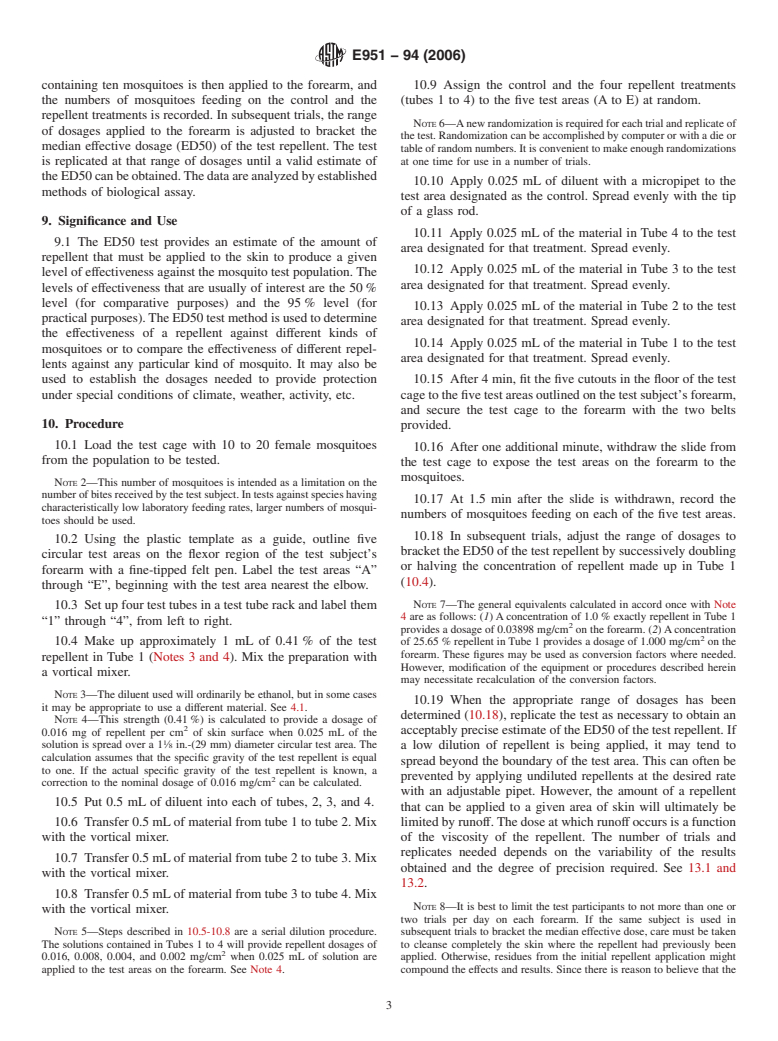 ASTM E951-94(2006) - Standard Test Methods for Laboratory Testing of Non-Commercial Mosquito Repellent Formulations On the Skin (Withdrawn 2015)