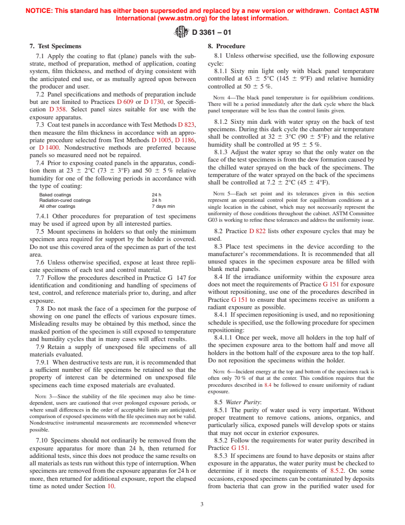 ASTM D3361-01 - Standard Practice for Unfiltered Open-Flame Carbon-Arc Exposures of Paint and Related Coatings