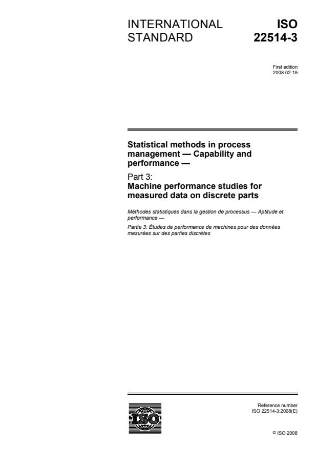 ISO 22514-3:2008 - Statistical methods in process management -- Capability and performance