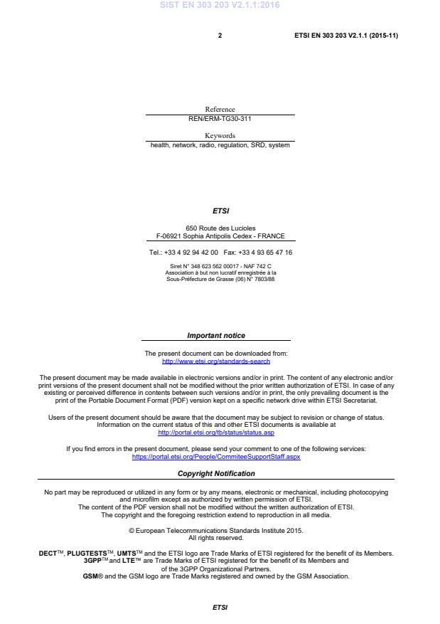 SIST EN 303 203 V2.1.1:2016 SIST EN 303 203 V2.1.1:2016 - Page 4 preview