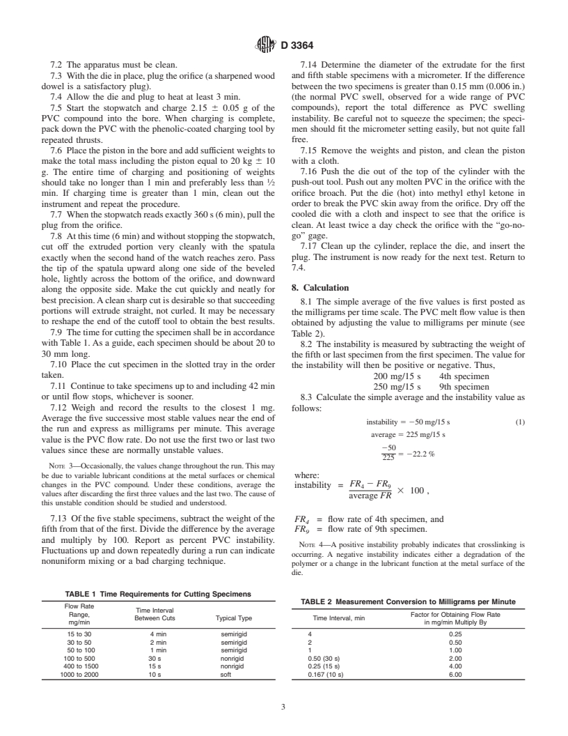 ASTM D3364-99 - Standard Test Method for Flow Rates for Poly(Vinyl Chloride) with Molecular Structural Implications