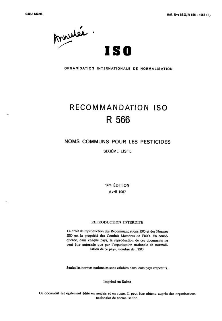ISO/R 566:1967 - Withdrawal of ISO/R 566-1967
Released:12/1/1967