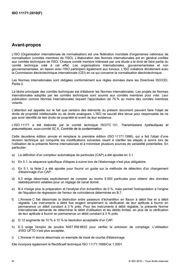 ISO 11171:2010 ISO 11171:2010 - Transmissions hydrauliques -- Étalonnage des compteurs automatiques de particules en suspension dans les liquides - Page 4 preview