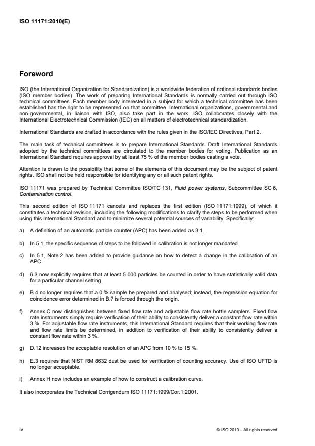 ISO 11171:2010 ISO 11171:2010 - Hydraulic fluid power -- Calibration of automatic particle counters for liquids - Page 4 preview