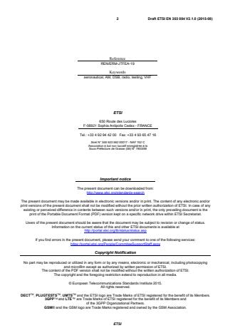 SIST EN 303 084 V2.1.1:2016 ETSI EN 303 084 V2.1.0 (2015-08) - Ground Based Augmentation System (GBAS) VHF ground-air Data Broadcast (VDB); Technical characteristics and methods of measurement for ground-based equipment; Harmonised Standard covering the essential requirements of article 3.2 of the Directive 2014/53/EU - Page 2 preview