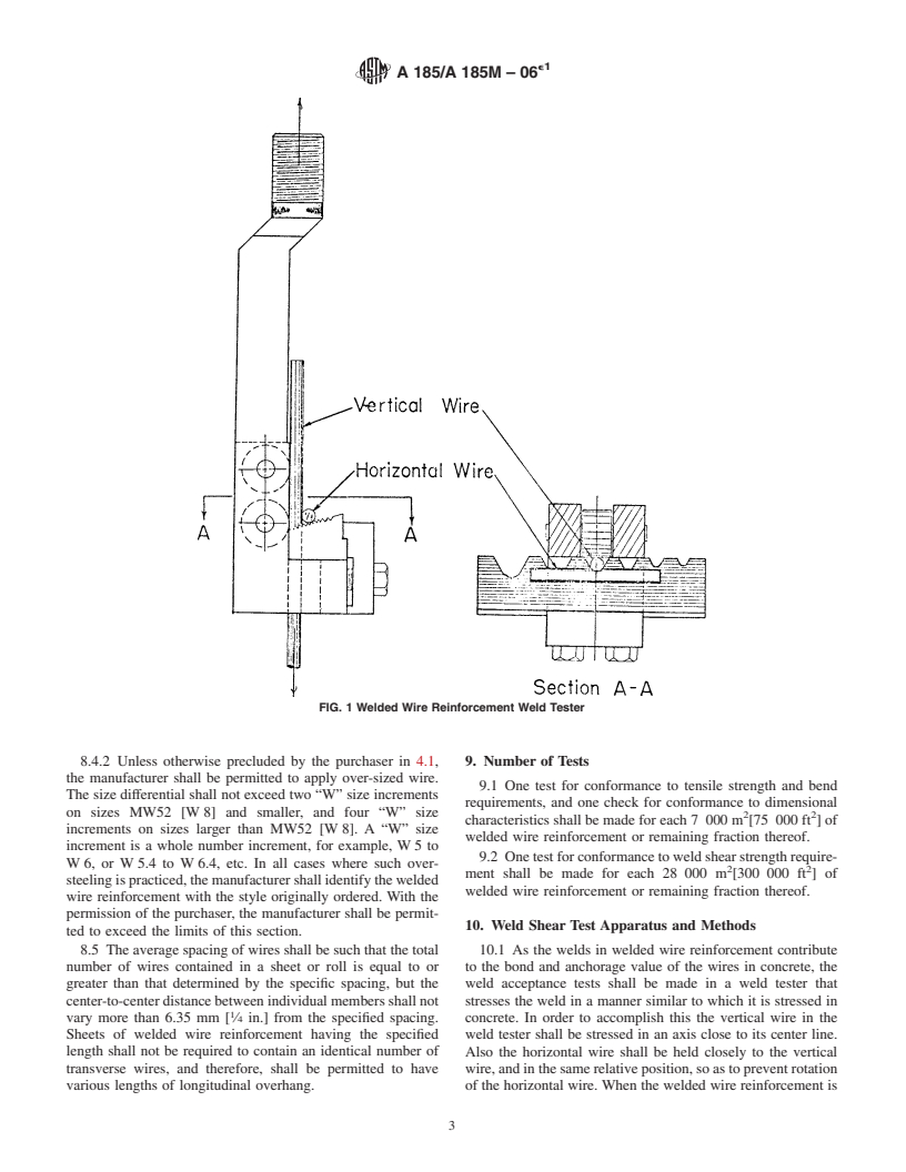 ASTM A185/A185M-06e1 - Standard Specification for Steel Welded Wire Reinforcement, Plain, for Concrete