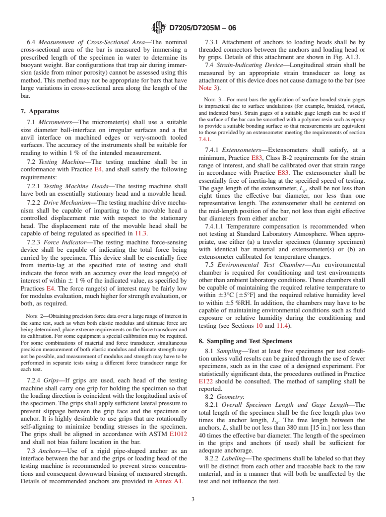 ASTM D7205/D7205M-06 - Standard Test Method for Tensile Properties of Fiber Reinforced Polymer Matrix Composite Bars