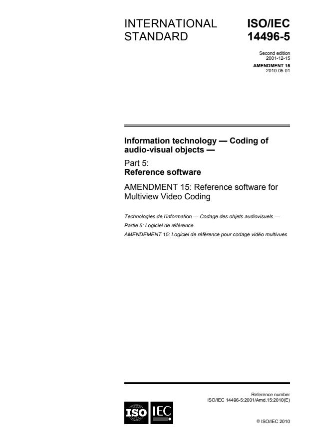 ISO/IEC 14496-5:2001/Amd 15:2010 - Reference software for Multiview Video Coding