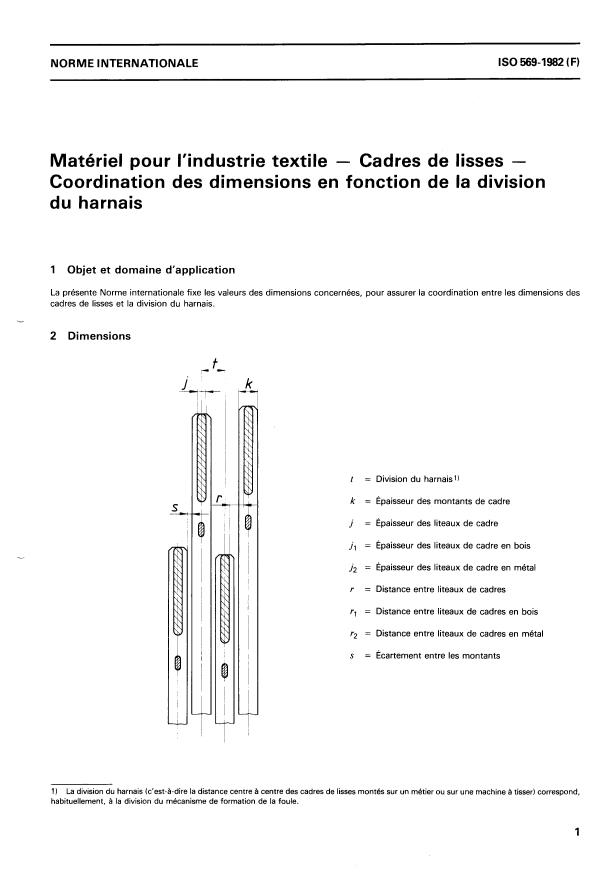 ISO 569:1982 - Matériel pour l'industrie textile -- Cadres de lisses -- Coordination des dimensions en fonction de la division du harnais