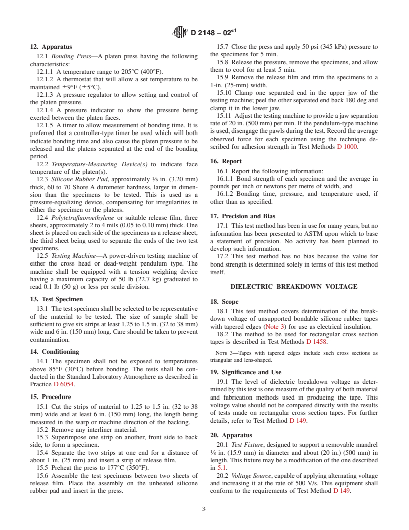 ASTM D2148-02e1 - Standard Test Methods for Bondable Silicone Rubber Tapes Used for Electrical Insulation