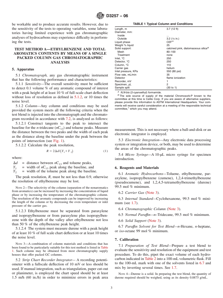 ASTM D3257-06 - Standard Test Methods for Aromatics in Mineral Spirits by Gas Chromatography