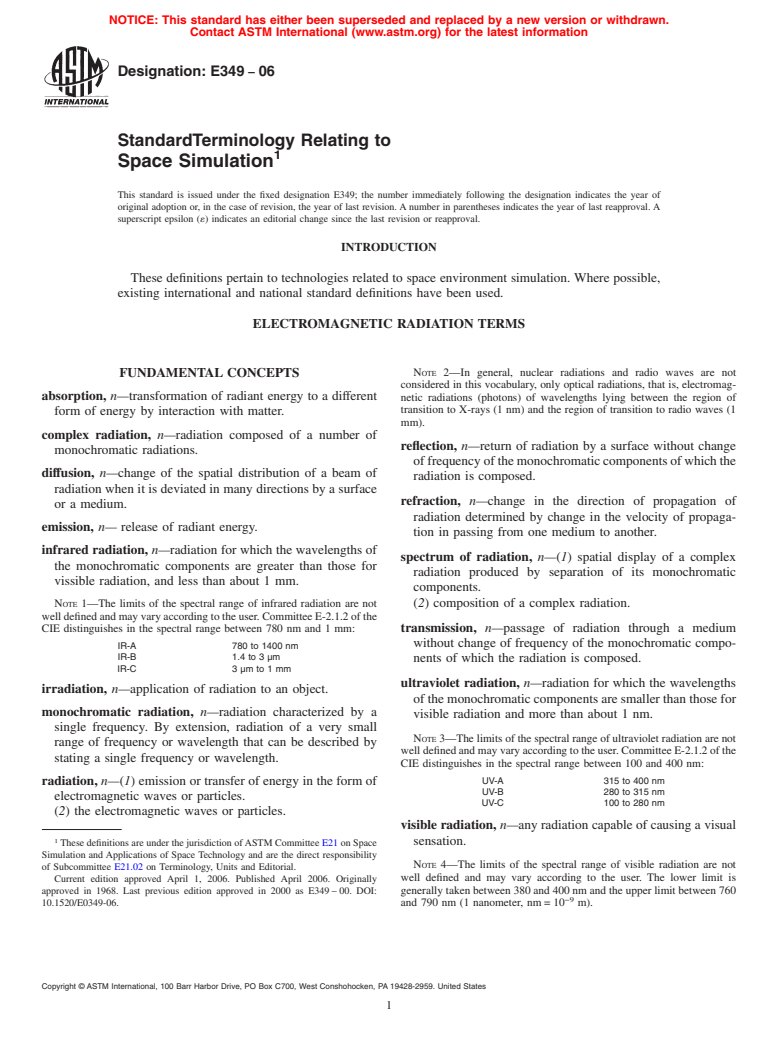 ASTM E349-06 - Standard Terminology Relating to Space Simulation