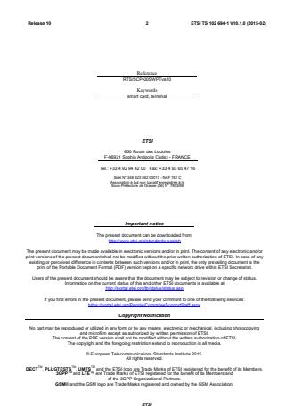 SIST-TS 102 694-1 V10.1.0:2015 ETSI TS 102 694-1 V10.1.0 (2015-02) - Smart Cards; Test specification for the Single Wire Protocol (SWP) interface; Part 1: Terminal features (Release 10) - Page 2 preview
