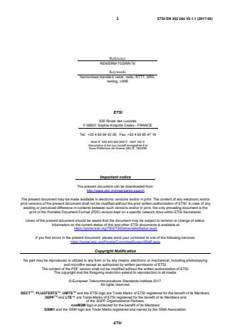 SIST EN 302 264 V2.1.1:2017 ETSI EN 302 264 V2.1.1 (2017-05) - Short Range Devices; Transport and Traffic Telematics (TTT); Short Range Radar equipment operating in the 77 GHz to 81 GHz band; Harmonised Standard covering the essential requirements of article 3.2 of Directive 2014/53/EU - Page 2 preview