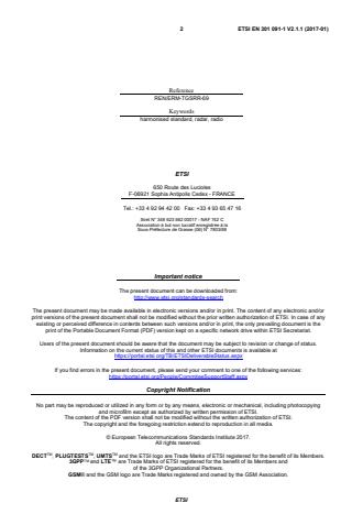 SIST EN 301 091-1 V2.1.1:2017 ETSI EN 301 091-1 V2.1.1 (2017-01) - Harmonised Standard covering the essential requirements of article 3.2 of Directive 2014/53/EU; Harmonised Standard covering the essential requirements of article 3.2 of Directive 2014/53/EU; Part 1: Ground based vehicular radar - Page 2 preview