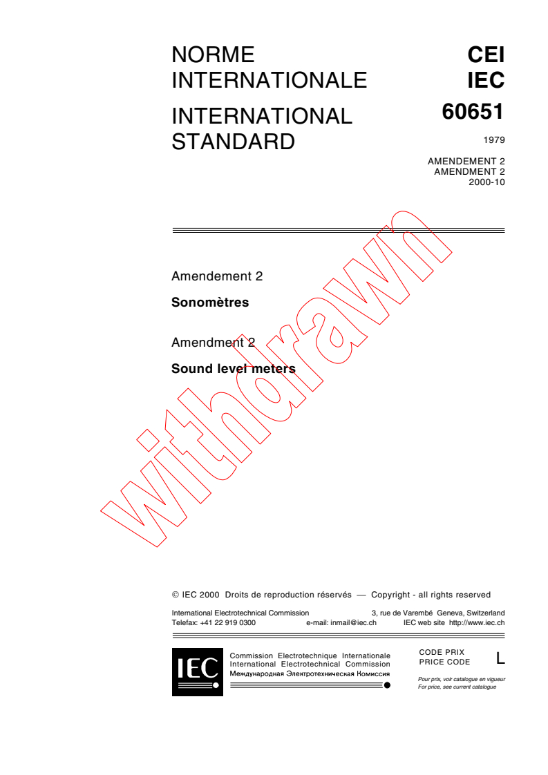 IEC 60651:1979/AMD2:2000 - Amendment 2 - Sound level meters
Released:10/13/2000
Isbn:2831854334
