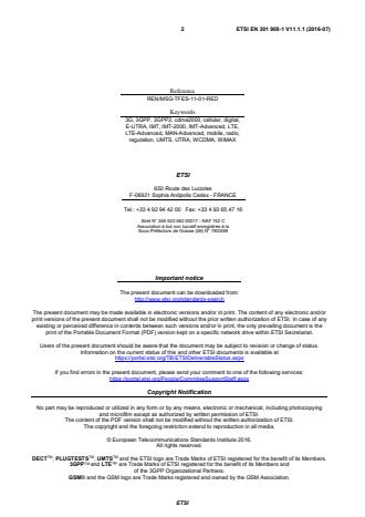 SIST EN 301 908-1 V11.1.1:2016 ETSI EN 301 908-1 V11.1.1 (2016-07) - IMT cellular networks; Harmonised Standard covering the essential requirements of article 3.2 of the Directive 2014/53/EU; Part 1: Introduction and common requirements - Page 2 preview