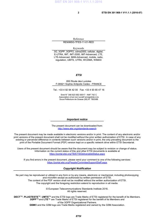 SIST EN 301 908-1 V11.1.1:2016 SIST EN 301 908-1 V11.1.1:2016 - Page 4 preview