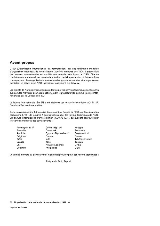 ISO 579:1981 ISO 579:1981 - Coke -- Détermination de l'humidité totale - Page 2 preview