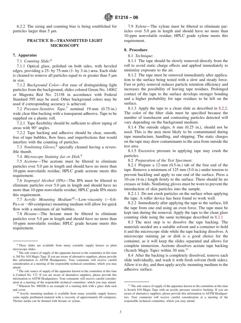 ASTM E1216-06 - Standard Practice for Sampling for Particulate Contamination by Tape Lift