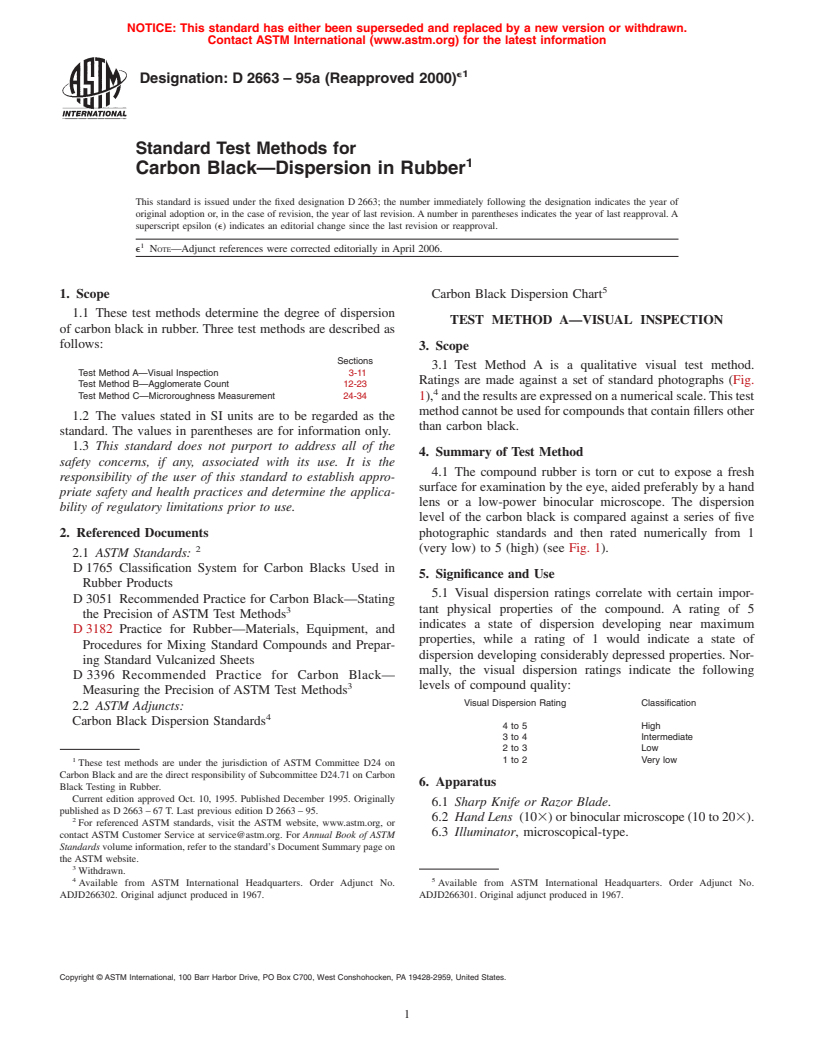 ASTM D2663-95a(2000)e1 - Standard Test Methods for Carbon Black-Dispersion in Rubber