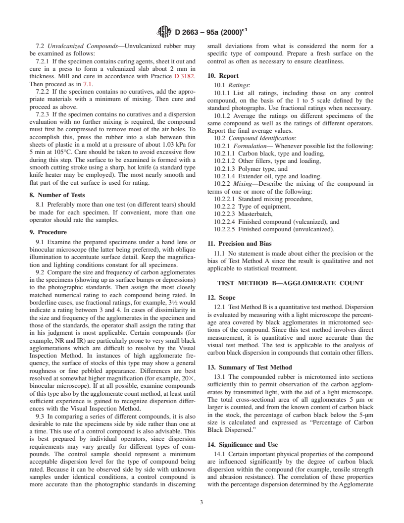 ASTM D2663-95a(2000)e1 - Standard Test Methods for Carbon Black-Dispersion in Rubber