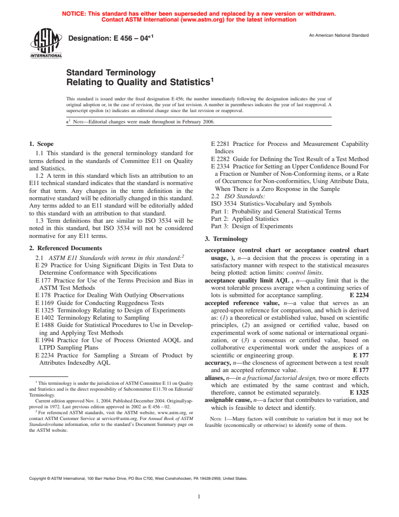 ASTM E456-04e1 - Standard Terminology Relating to Quality and Statistics