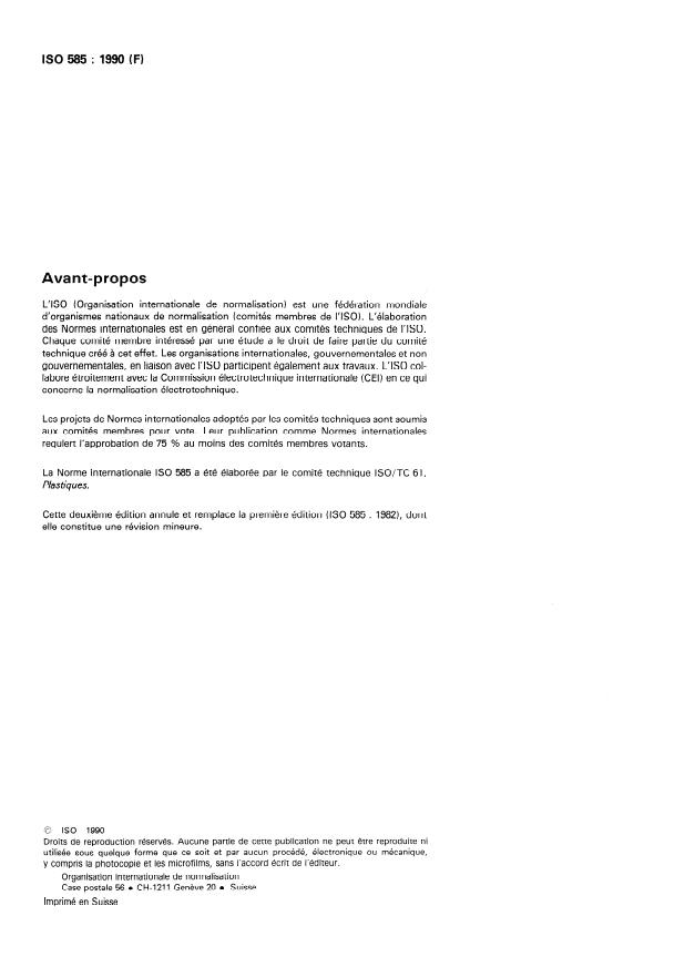 ISO 585:1990 ISO 585:1990 - Plastiques -- Acétate de cellulose non plastifié -- Détermination de l'humidité - Page 2 preview
