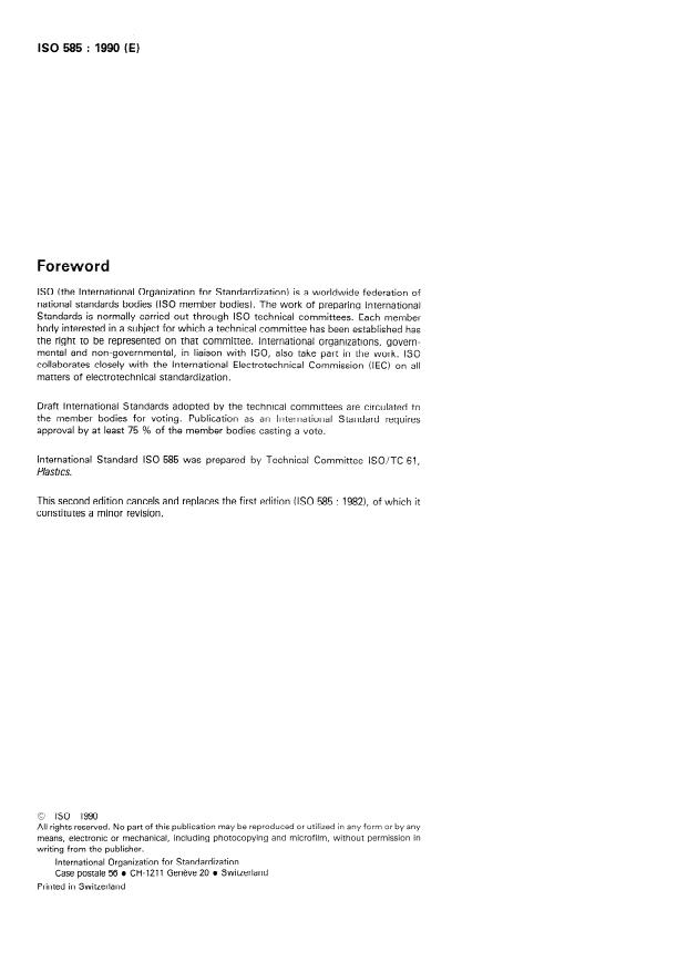 ISO 585:1990 ISO 585:1990 - Plastics -- Unplasticized cellulose acetate -- Determination of moisture content - Page 2 preview