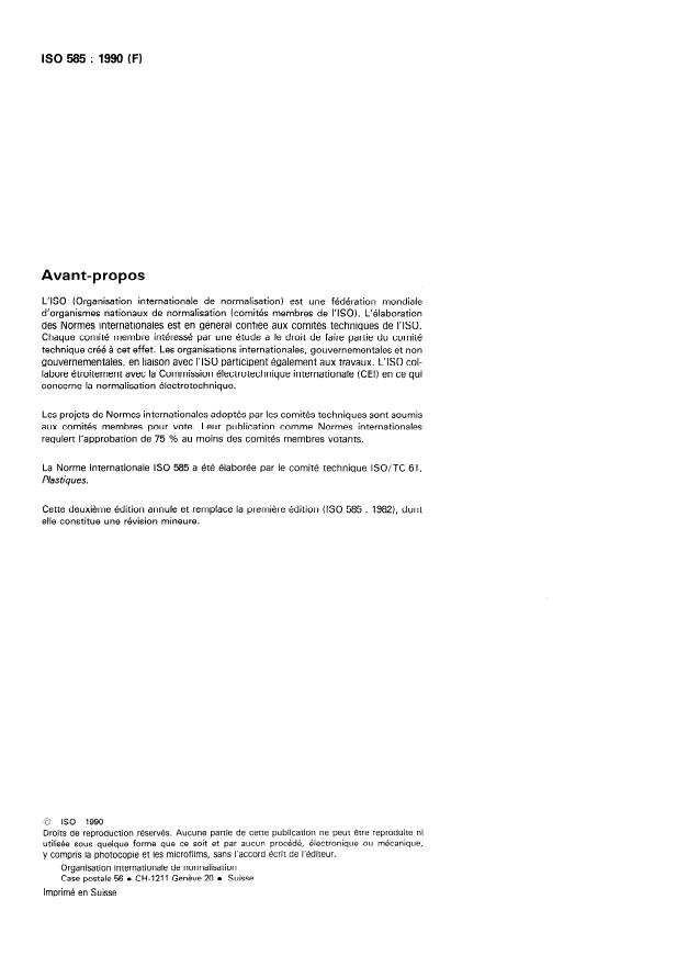ISO 585:1990 ISO 585:1990 - Plastiques -- Acétate de cellulose non plastifié -- Détermination de l'humidité - Page 2 preview