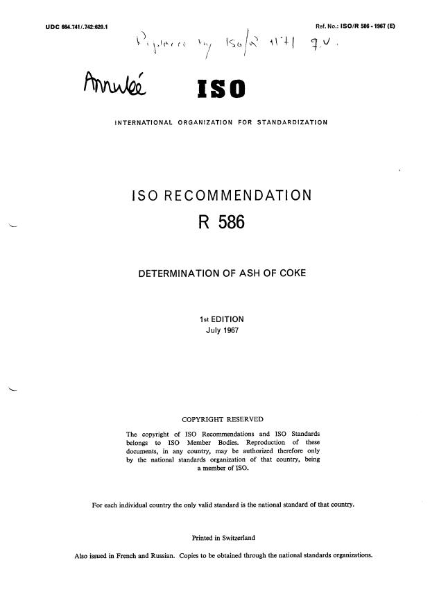 ISO/R 586:1967 - Withdrawal of ISO/R 586-1967