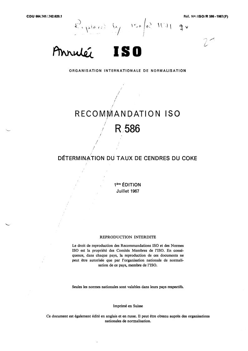 ISO/R 586:1967 - Withdrawal of ISO/R 586-1967
Released:12/1/1967