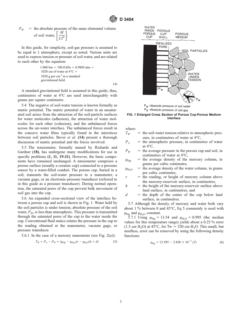 ASTM D3404-91(1998) - Standard Guide for Measuring Matric Potential in the Vadose Zone Using Tensiometers