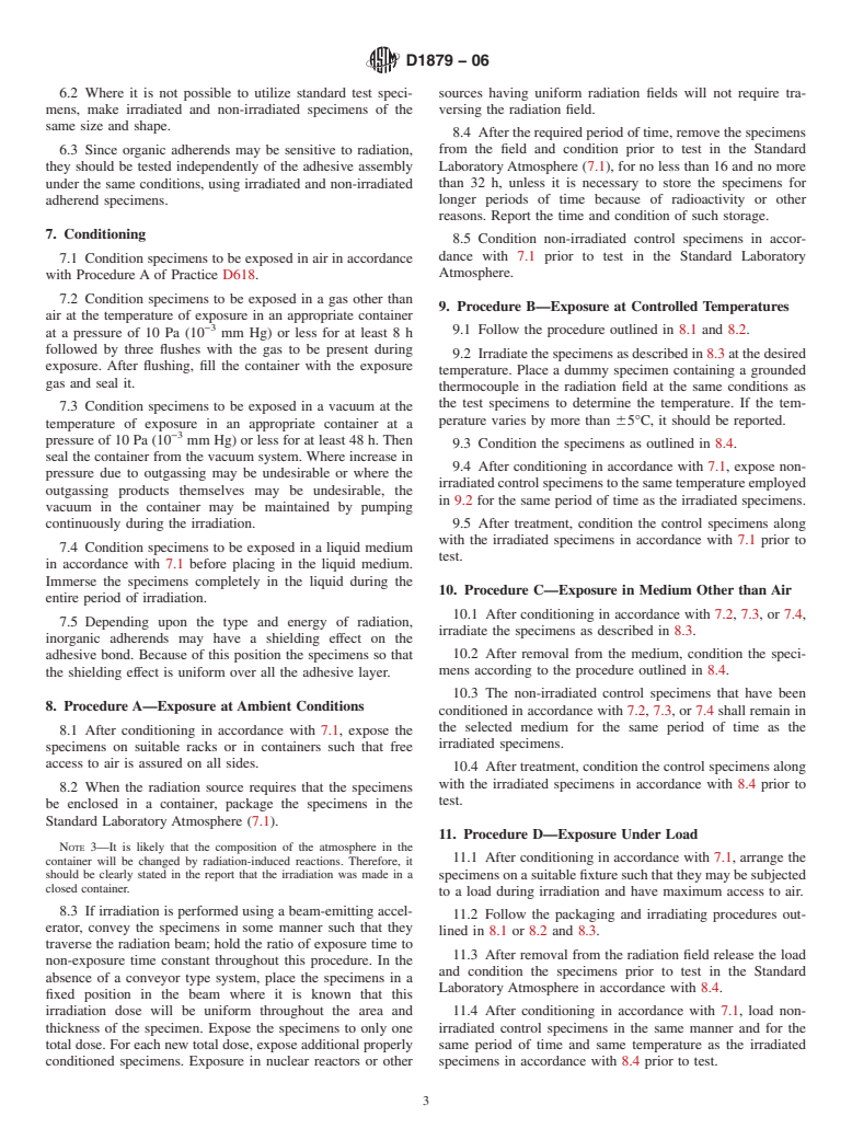 ASTM D1879-06 - Standard Practice for Exposure of Adhesive Specimens to Ionizing Radiation